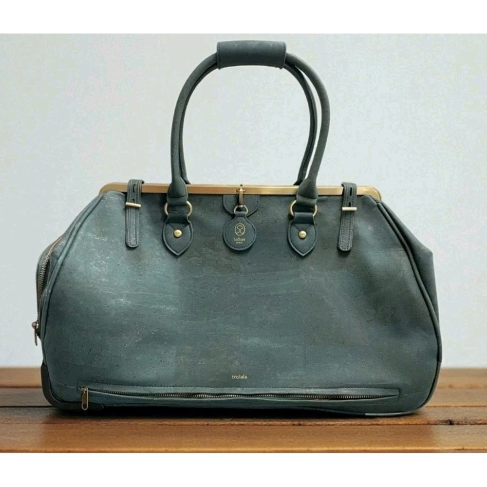 LaFlore Paris Troïka Large Cork Leather Bag Deep Green 4-Piece Organizer EUC